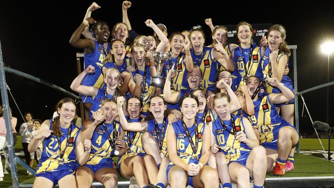 Western Jets celebrate a maiden NAB League premiership win.