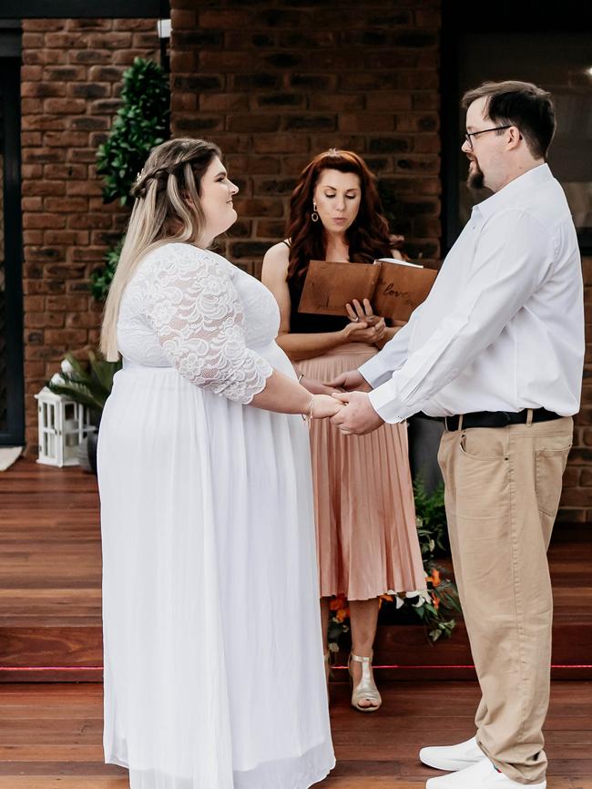 Shaun Brown and Jessica Dunstan were married on Friday to avoid lockdown restrictions. Picture: Jake Hogan Photography