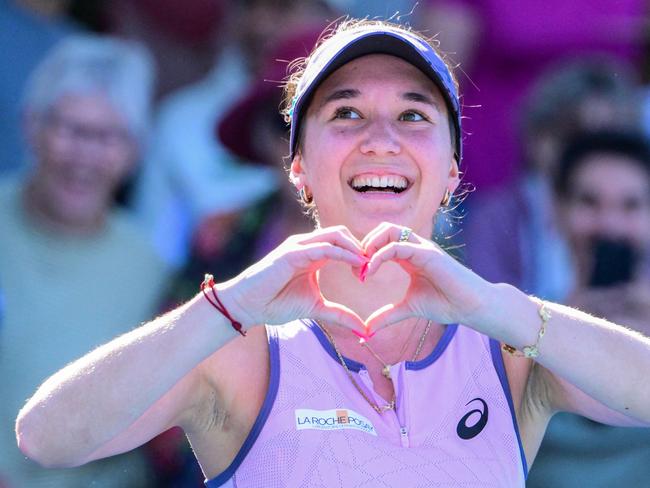 Eva Lys celebrates one of her three wins in the main draw so far. Picture: AFP