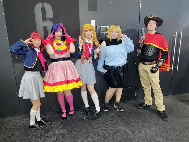 The PAX Aus Convention at the Melbourne Convention and Exhibition Centre (MCEC) on Saturday, October 12, 2024: Lily, Lillie, Tia, Lily and Mitchell. Picture: Jack Colantuono