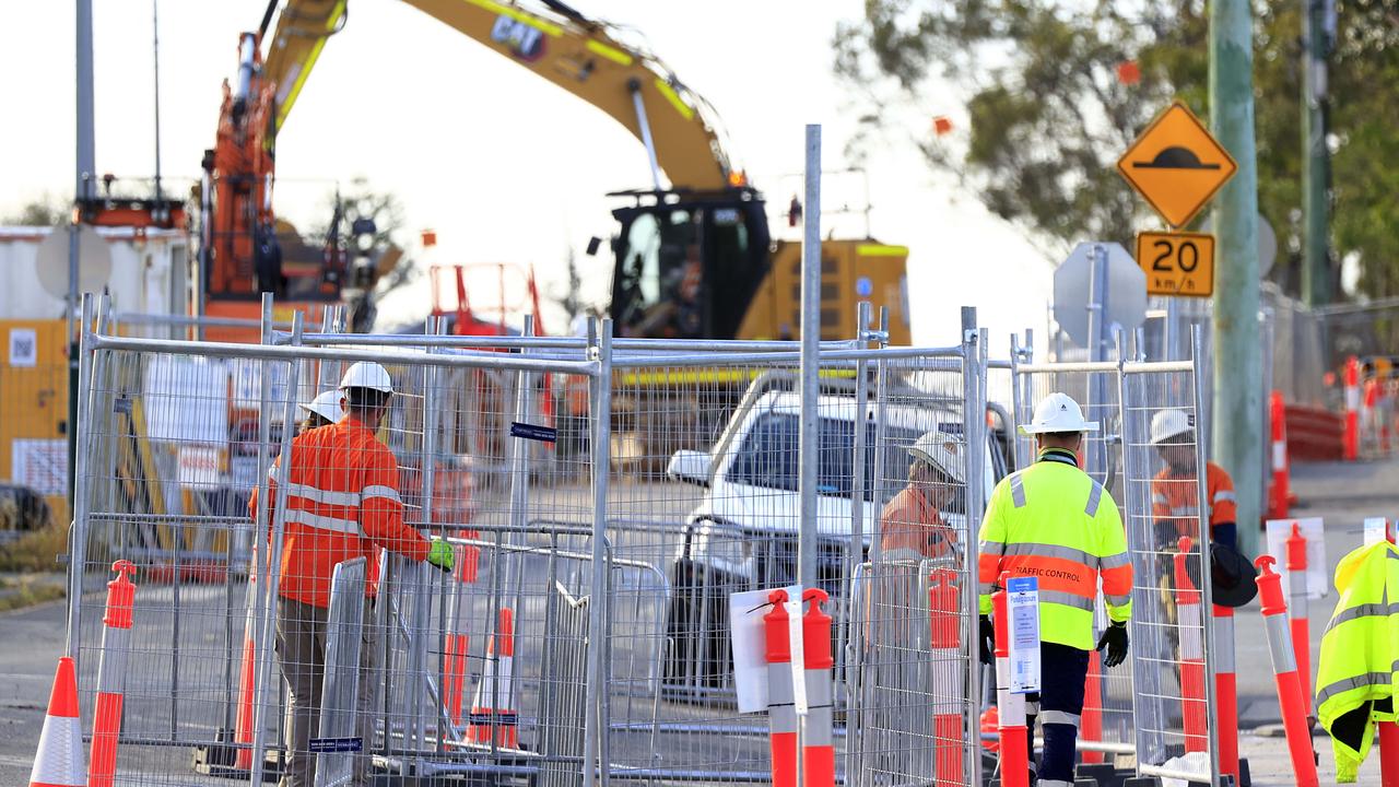 Workers on the light rail site along the Gold Coast Highway around Mermaid Beach and Miami. Pics Adam Head