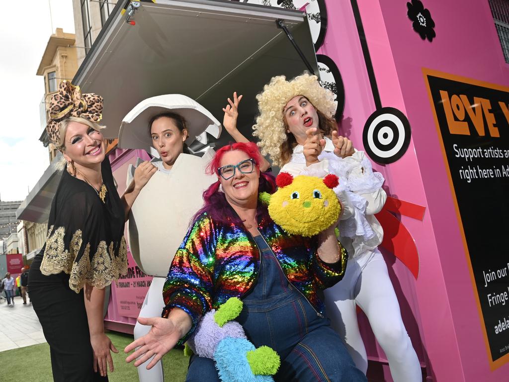 Adelaide Fringe artists at the Fringe Box Office in Rundle Mall.