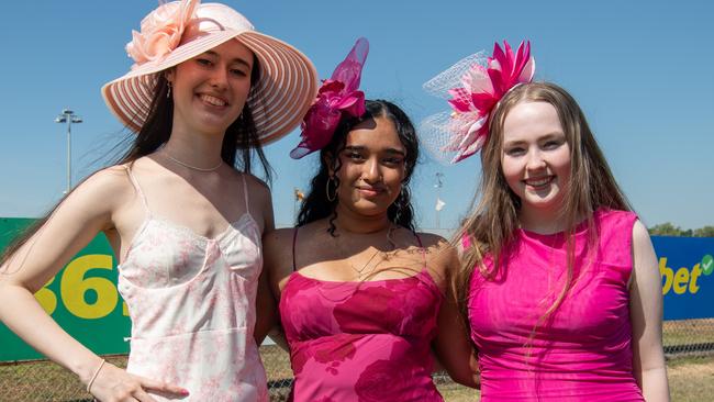 Gabriella smith, Tania Mathews and Lara Boyle at the 2024 Darwin Cup Carnival Ladies Day. Picture: Pema Tamang Pakhrin