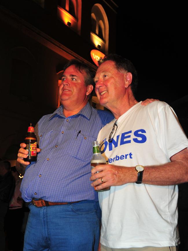 Ewen Jones, left, and campaign director Peter Lindsay, watch results coming in during the 2010 federal election. Picture: Scott Radford-Chisholm