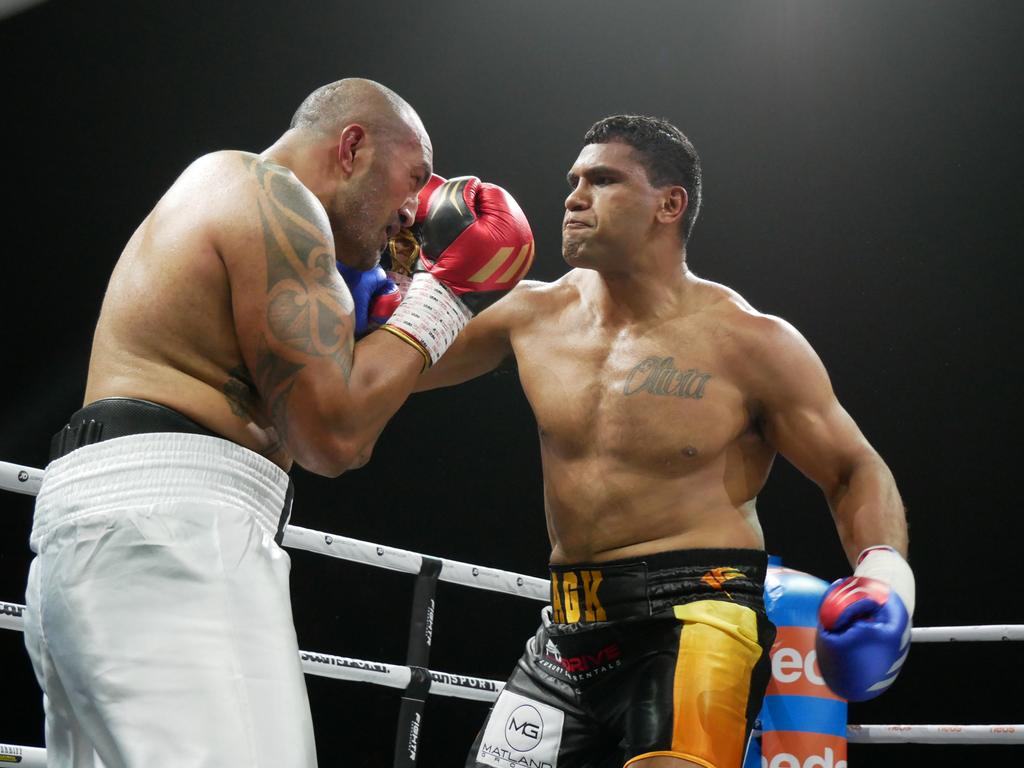 Tevita Pangai Jr Jnr defeats Frank Amato by majority decision (57-57, 58-56, 59-56) at the Battle of the Reef fight night at the Townsville Entertainment and Convention centre, October 7 2023. Picture: Blair Jackson.