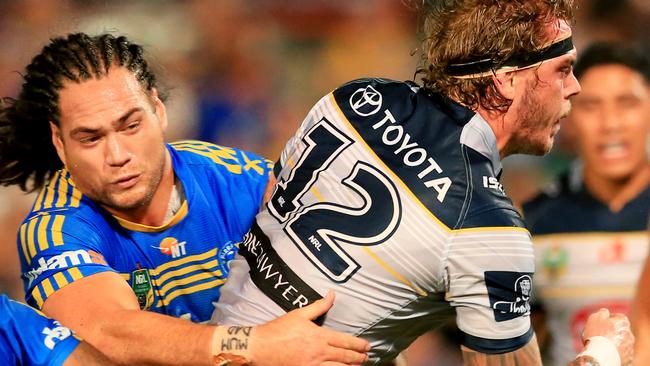 Ethan Lowe terrorised the Eels’ defence on the right side. Picture: Mark Evans