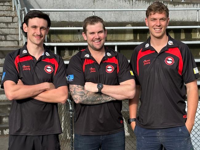 Eltham recruits Liam McMahon and Jaden Collins with coach Tim Bongetti.