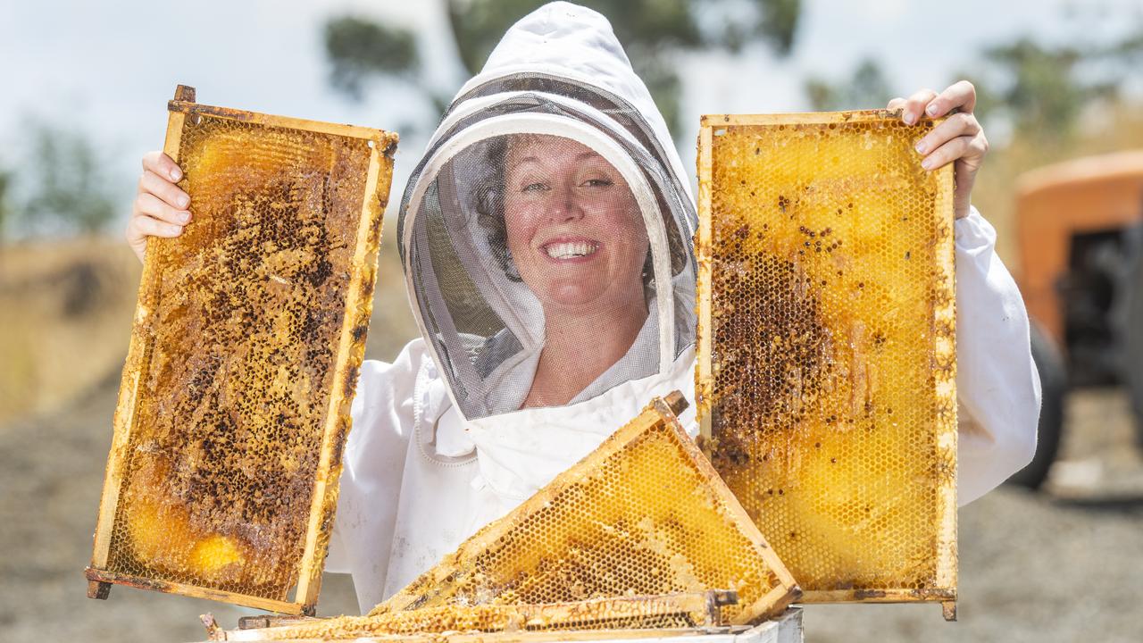 St Valentine is the patron saint of beekeepers. This is Claire Moore who is a beekeeper at Kyneton, Victoria. Picture: Rob Leeson