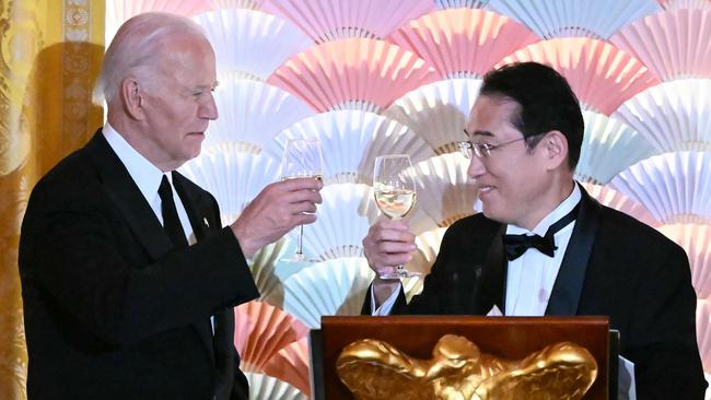 US President Joe Biden, left, and Japanese Prime Minister Fumio Kishida at the White House on Thursday (AEST). Picture: AFP