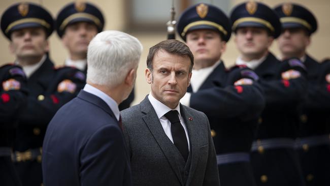 President of the Czech Republic Petr Pavel, left, welcomes his French counterpart Emmanuel Macron at the Prague Castle in Prague, Czech Republic. Picture: Getty Images