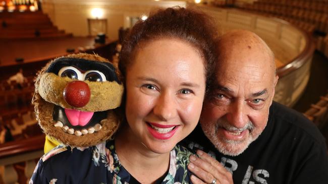 Comedians Mel Buttle, Agro and Jamie Dunn promoting the Brisbane Comedy Festival Gala at Brisbane City Hall. Picture: Liam Kidston