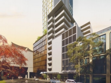 Artist impressions of the high-rise tower proposed for 13 Aird St, Parramatta.