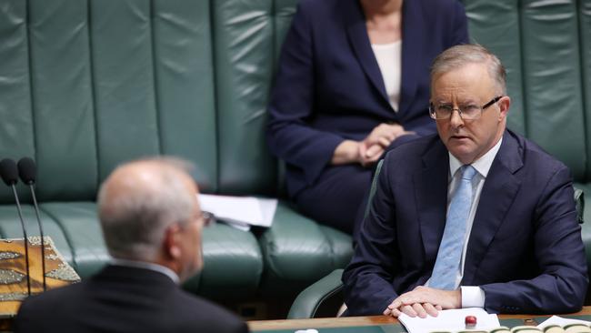 Anthony Albanese, right, in the House of Representatives at Parliament House, Canberra. Picture: Gary Ramage