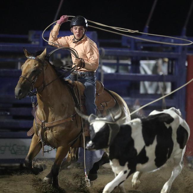 The team roping event at Merrijig Rodeo. Picture: Yuri Kouzmin