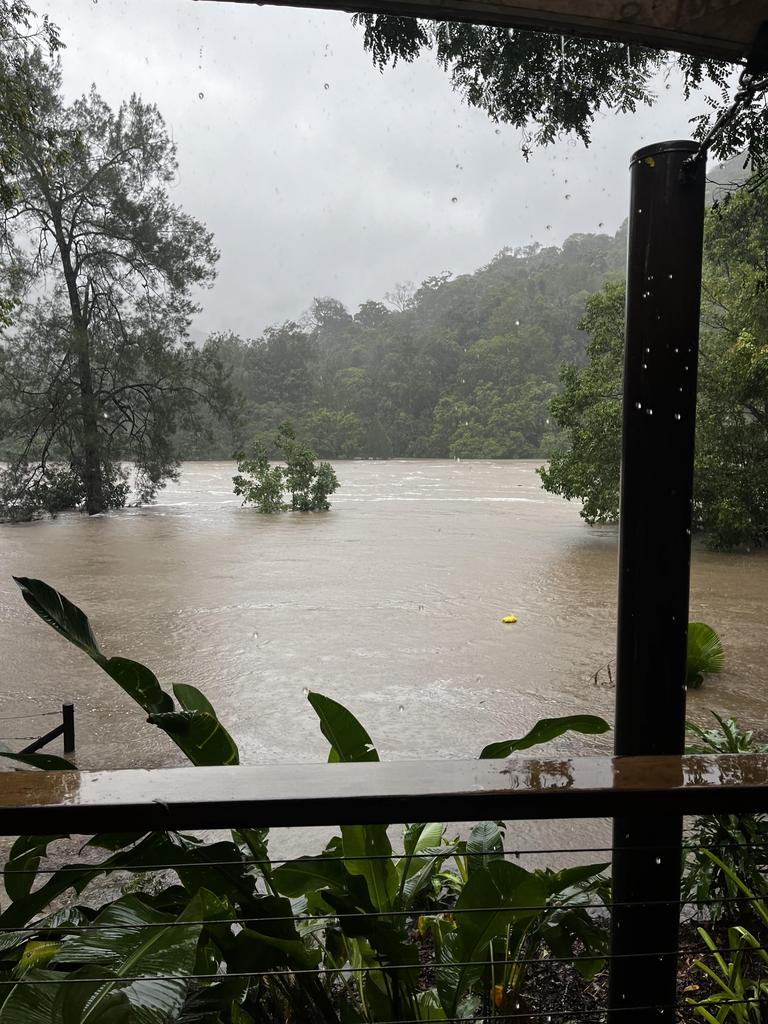 An unusually swollen Barron River at Lake Placid. 1pm, December 14, 2023.