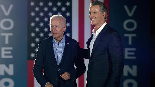 Newsom greets President Biden during a campaign event in California. Picture: AFP