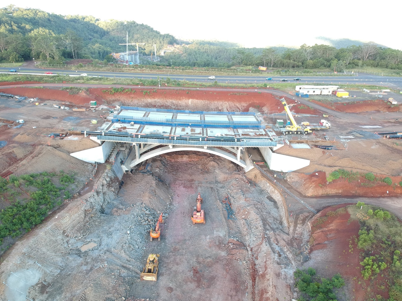 Construction of the New England Highway arch bridges at Mount Kynoch is progressing well and nearing completion. Picture: Above Photography PTY LTD