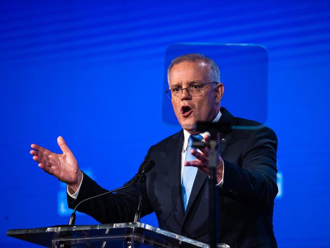 Prime Minister Scott Morrison speaking at the Coalition Campaign Launch. Picture: Jason Edwards