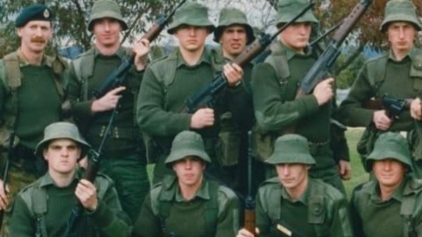 Wayne Heneker, bottom row, second from left, in the Army Reserve in South Australia, circa 1986.