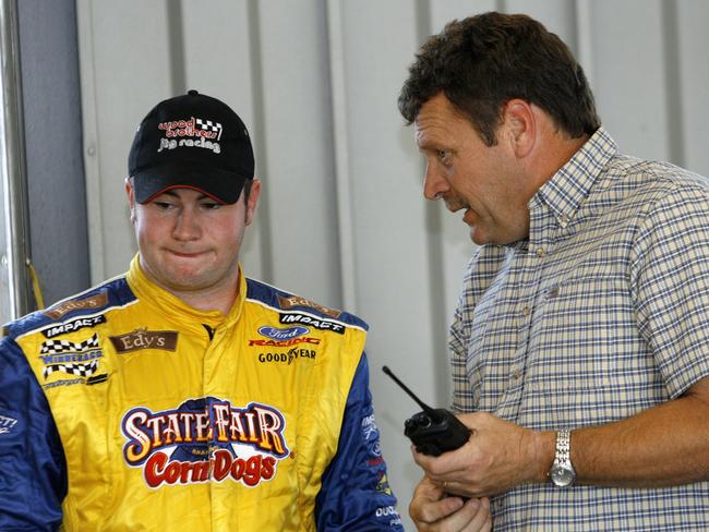 Bobby East with former series driver Robert Pressley in 2006. Picture: Joe Robbins/Getty Images for NASCAR