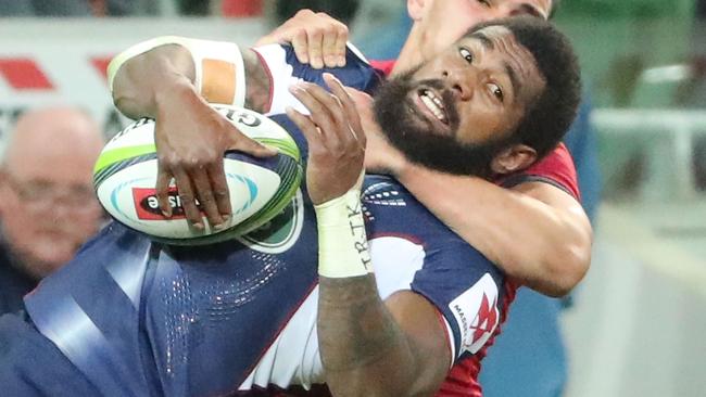 Rebels recruit Marika Koroibete is collared.