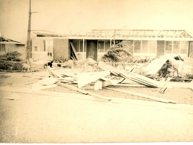 Cyclone Tracy caused major destruction to Darwin. House occupied by Kerry Byrnes and family, pictured after Cyclone Tracy struck Darwin in 1974. Byrnes and his family survived the cyclone by cowering in the laundry. Picture: Kerry Byrnes.