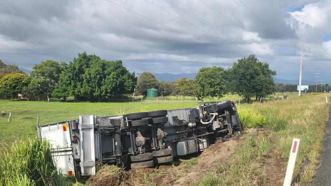 A truck rolled on the Bruce Highway, which has recently been the subject of funding promises from Labor. Supplied: Darryn Nufer