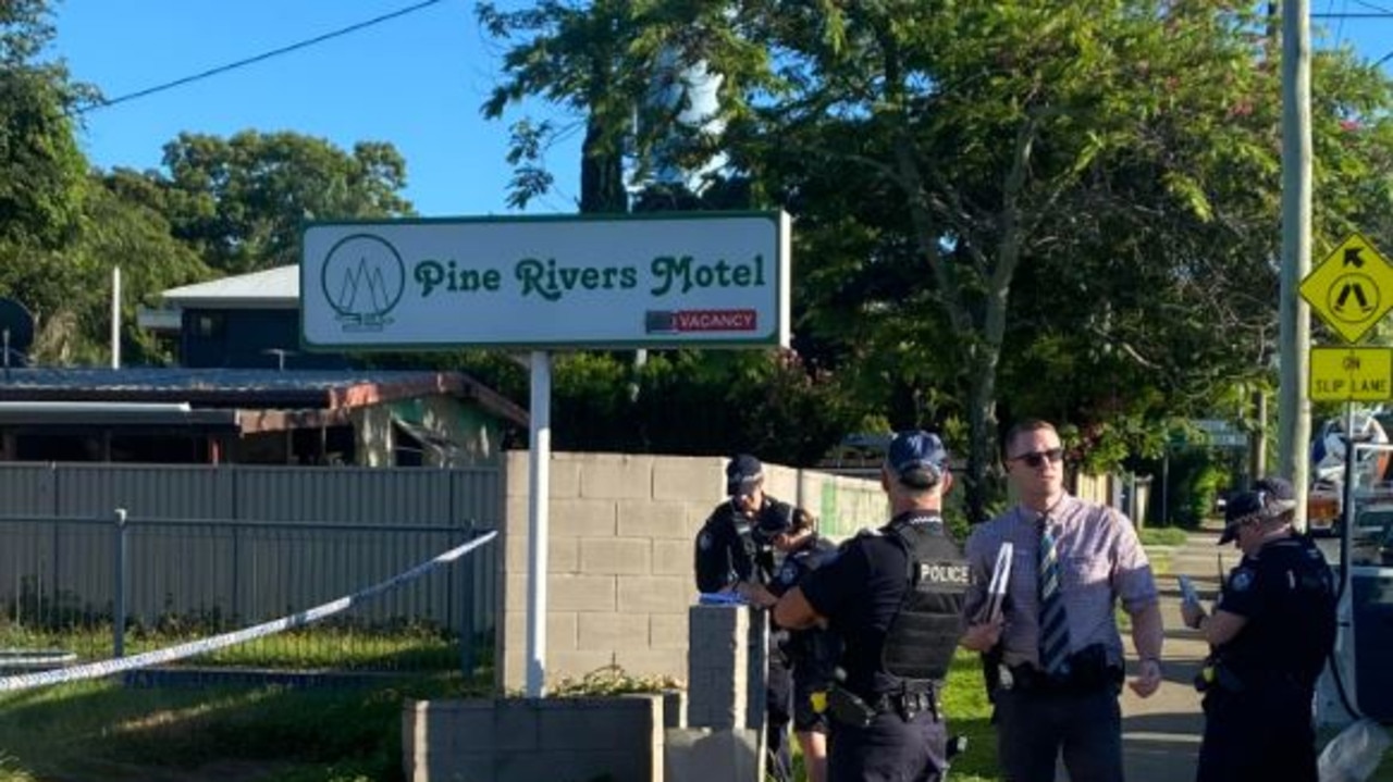 Police at a Kallangur motel where a man was found dead after reports of a disturbance. Picture: Samantha Scott