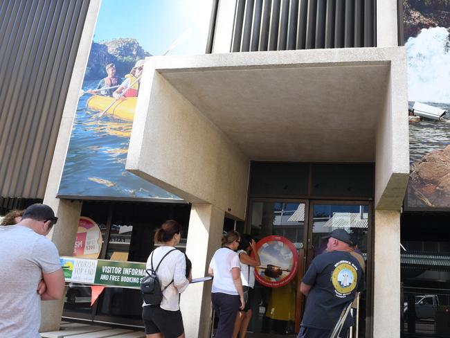 Voucher scheme , Darwin residents  visit Tourism Top End in Person this morning   due to the complexity of the booking system.  Picture Katrina Bridgeford.