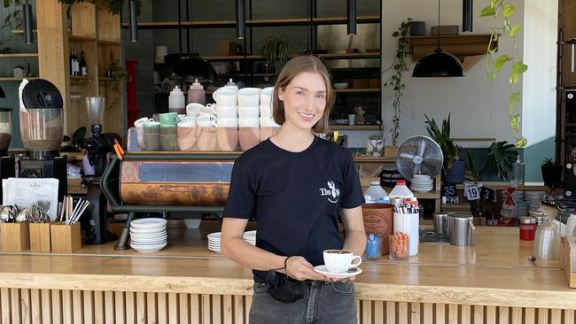 Business owner Tash Olynick standing in front of her cafe, The Hill, based in the newly-developed Sovereign Place Town Centre. Picture: Gemma Ferguson