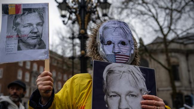 Supporters of Julian Assange outside the High Court in London. Picture: Getty Images