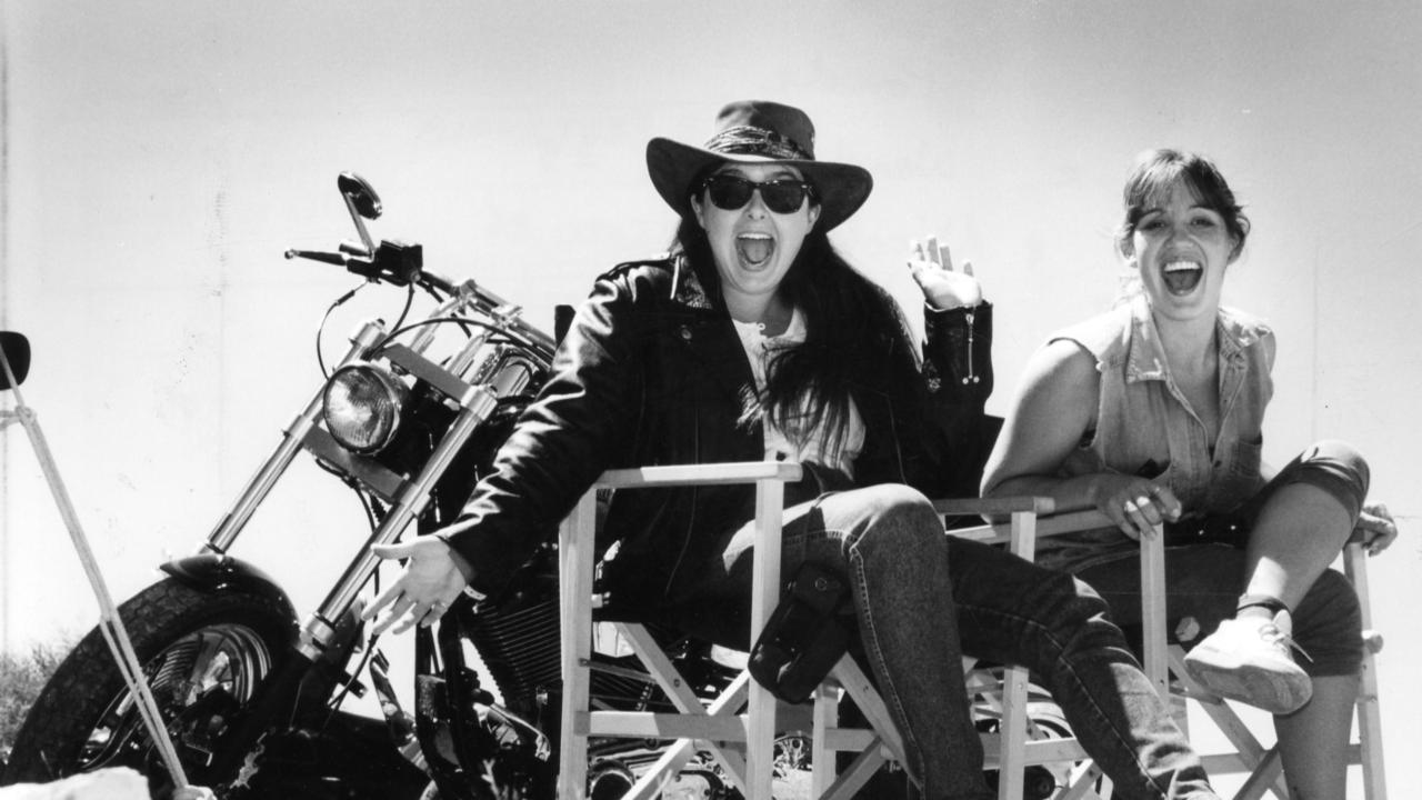 Music fans at Ponde rock music festival, held by the Hell's Angels Motorcycle Club in Ponde near Mannum, SA. Wendy Hall (l), 25, and Nicola Trusell, 26, both of Lyndoch, 18 Feb 1995.