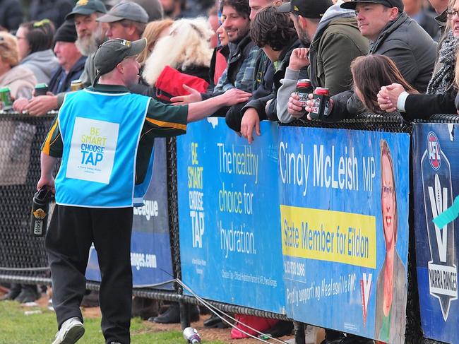 Andy Bairstow interacts with the crowd during the grand final. Picture: Greg Sword