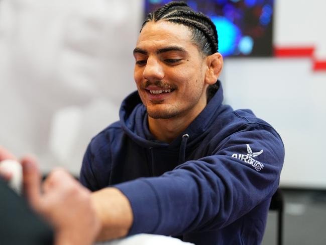 LAS VEGAS, NEVADA - OCTOBER 15: Jonathan Micallef of Australia has his hands wrapped prior to his fight during Dana White's Contender Series season eight, week ten at UFC APEX on October 15, 2024 in Las Vegas, Nevada. (Photo by Chris Unger/Zuffa LLC)