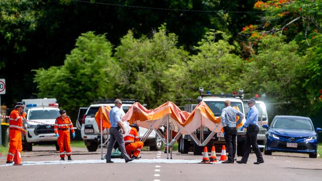 Police investigate the scene in Jingili in December 2020. Picture: Che Chorley