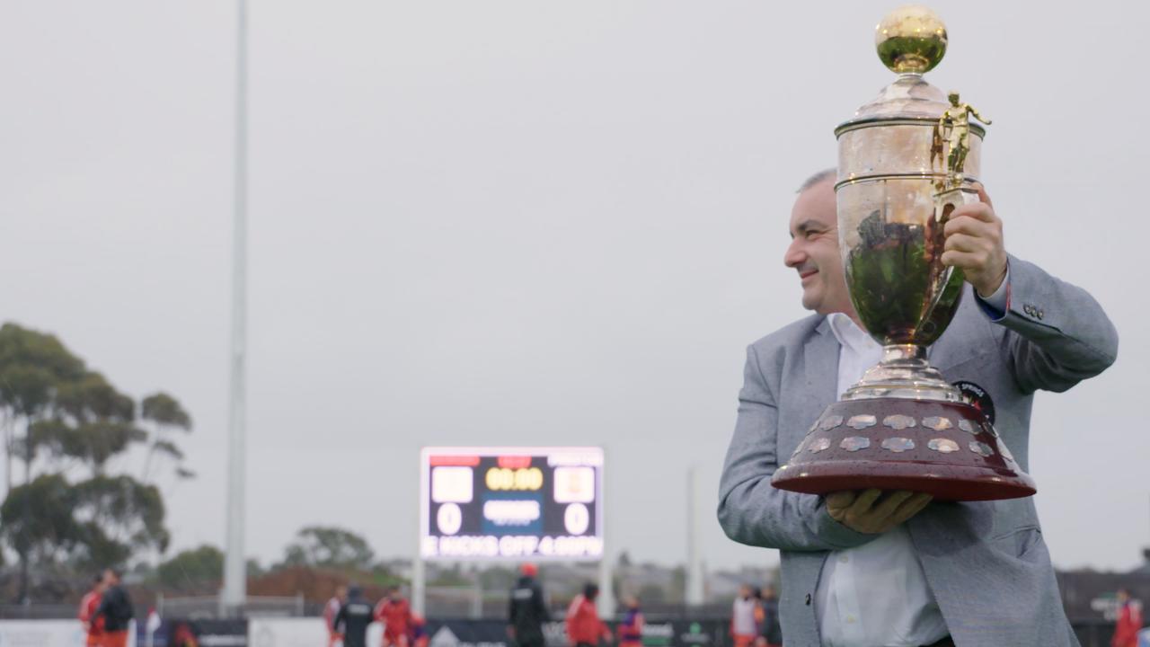 Mark Sultana, Caroline Spings Chairman, with the Australia Cup.