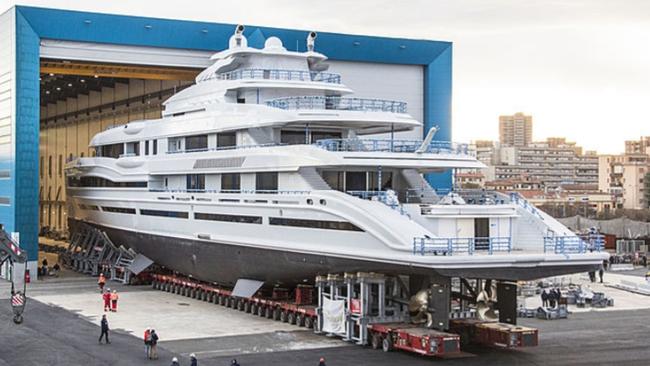 Work continues on James packer's new super yacht under construction at the Benetti's Livorno facility. Picture: Giuliano Sargentini/Benetti