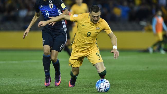 Tomi Juric won the penalty for Australia, but he endured a frustrating night. Picture: AAP