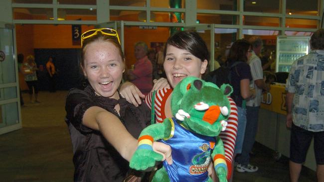 Marnee Kaspersson and Eloise Bristow both 12 years at the Townsville Crocodiles v Dragons game held at the Swamp.