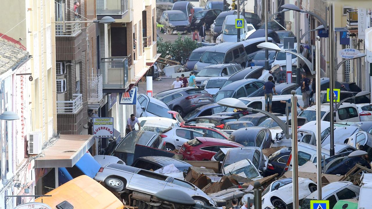 Floods triggered by torrential rains in Spain's eastern Valencia. Picture: Jose Jordan / AFP