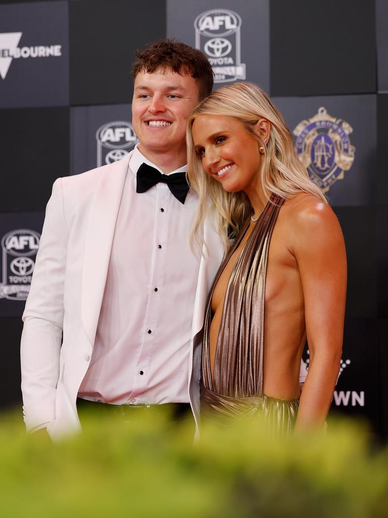 Jack Ginnivan and his date Lily on the red carpet. (Photo by Dylan Burns/AFL Photos via Getty Images)