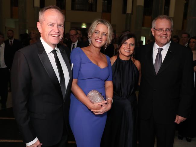 Bill and Chloe Shorten with the PM and his wife, Jenny. Picture: Gary Ramage