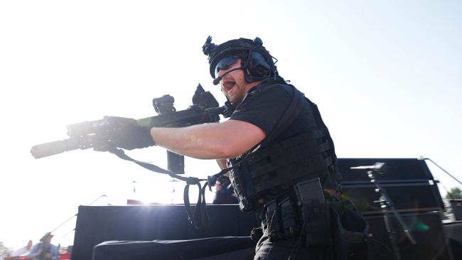 A law enforcement officer move during Donald Trump's rally in Butler, Pennsylvania. Picture: Getty Images