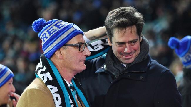 Port Adelaide president David Koch and AFL boss Gillon McLachlan. Picture: AAP Image/David Mariuz