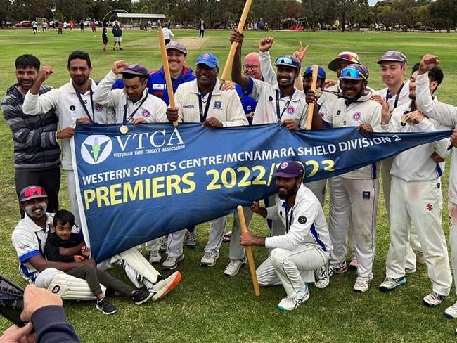 Footscray United celebrates its VTCA Division 2 premiership.