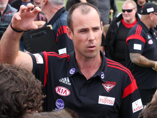 Essendon coach Matthew Egan in the VFL footy: Essendon V Werribee game played at Windy Hill. Saturday, April 9. 2016. Picture: David Crosling