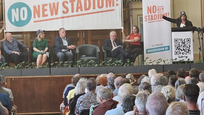 Public meeting of those opposed to the proposed Macquarie Point stadium on Tuesday, February 25, 2025.