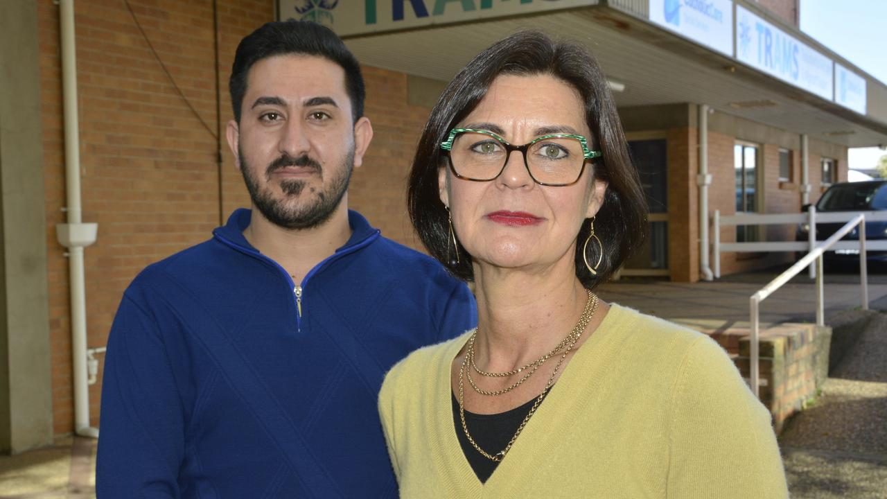 Concerned by CatholicCare's loss of funding for the Toowoomba Refugee and Migrant Support (TRAMS) service and its impacts on the city's Yazidi community are case worker-in-training Nayif Rasho and CatholicCare CEO Kate Venables.