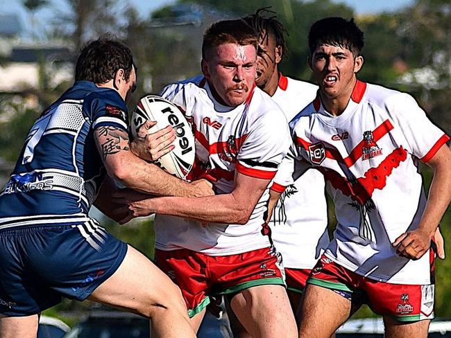 Emu Park halfback Travis Field on the attack. Photo: George Vartabedian