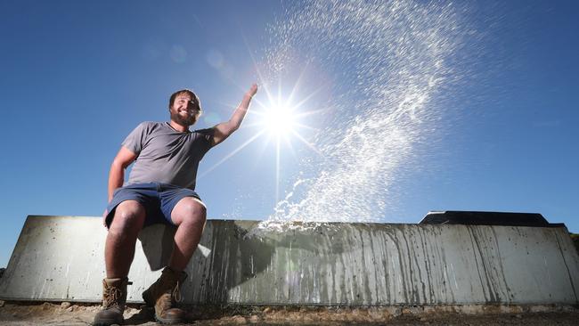 DRASTIC ACTION: Meningie farmer Ahmid Van Den Brink at one of the troughs that has desalinated water. Picture: TAIT SCHMAAL